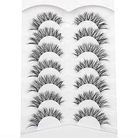 Pooplunch False Eyelashes Hand-Knotted Natural Cat Eye Look Wispy Extensions Fake Eyelash Faux Mink Lashes Strips 7 Pairs Pack