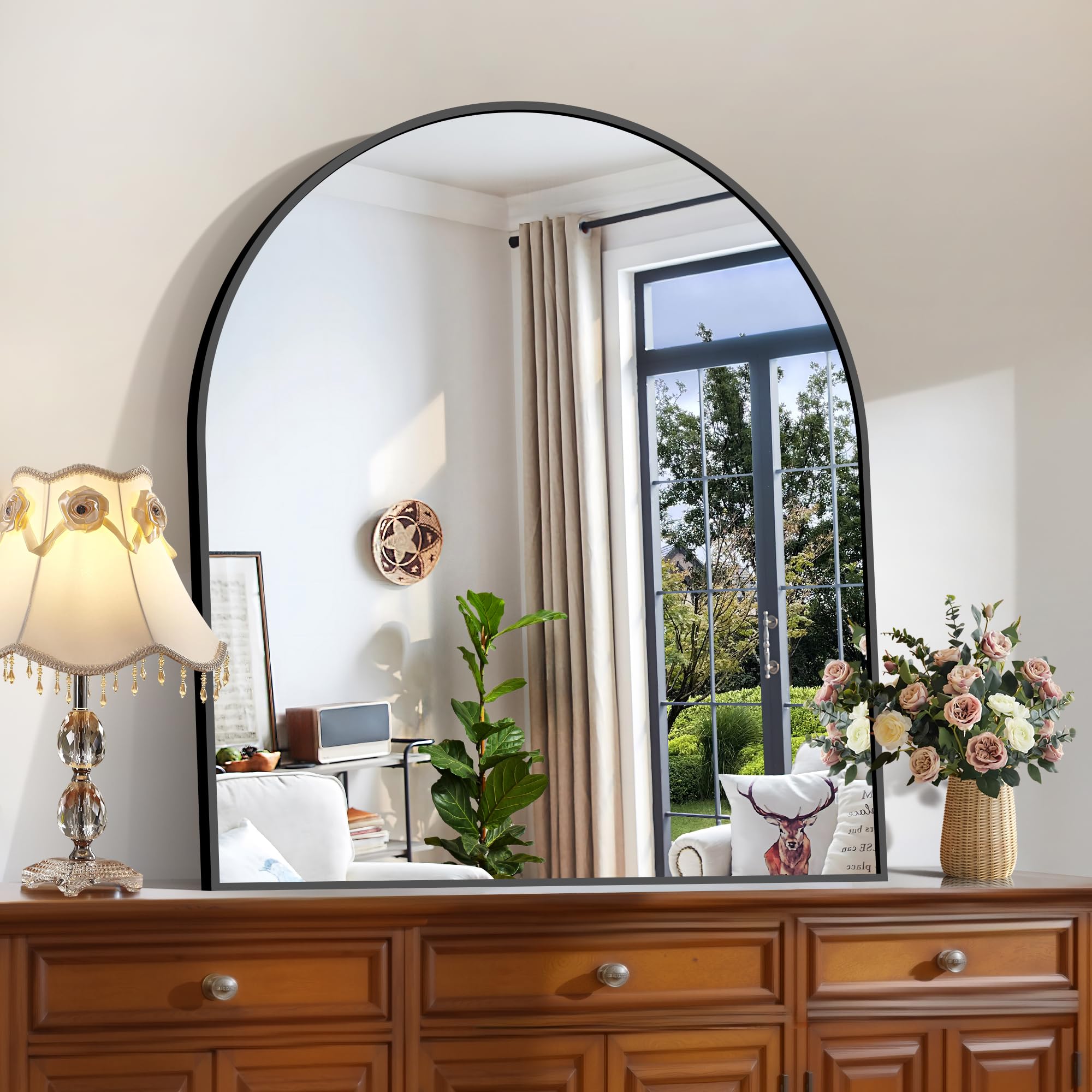 Photo 1 of CIRCUMI Arched Wall Mirror, 36"x40" Black Arched Mirror with Tempered Glass, Metal Frame, Large Size for Bathroom, Living Room,Entryway,Over Sink, Arch Mirror for Decor,Shatterproof&Crystal-Clear