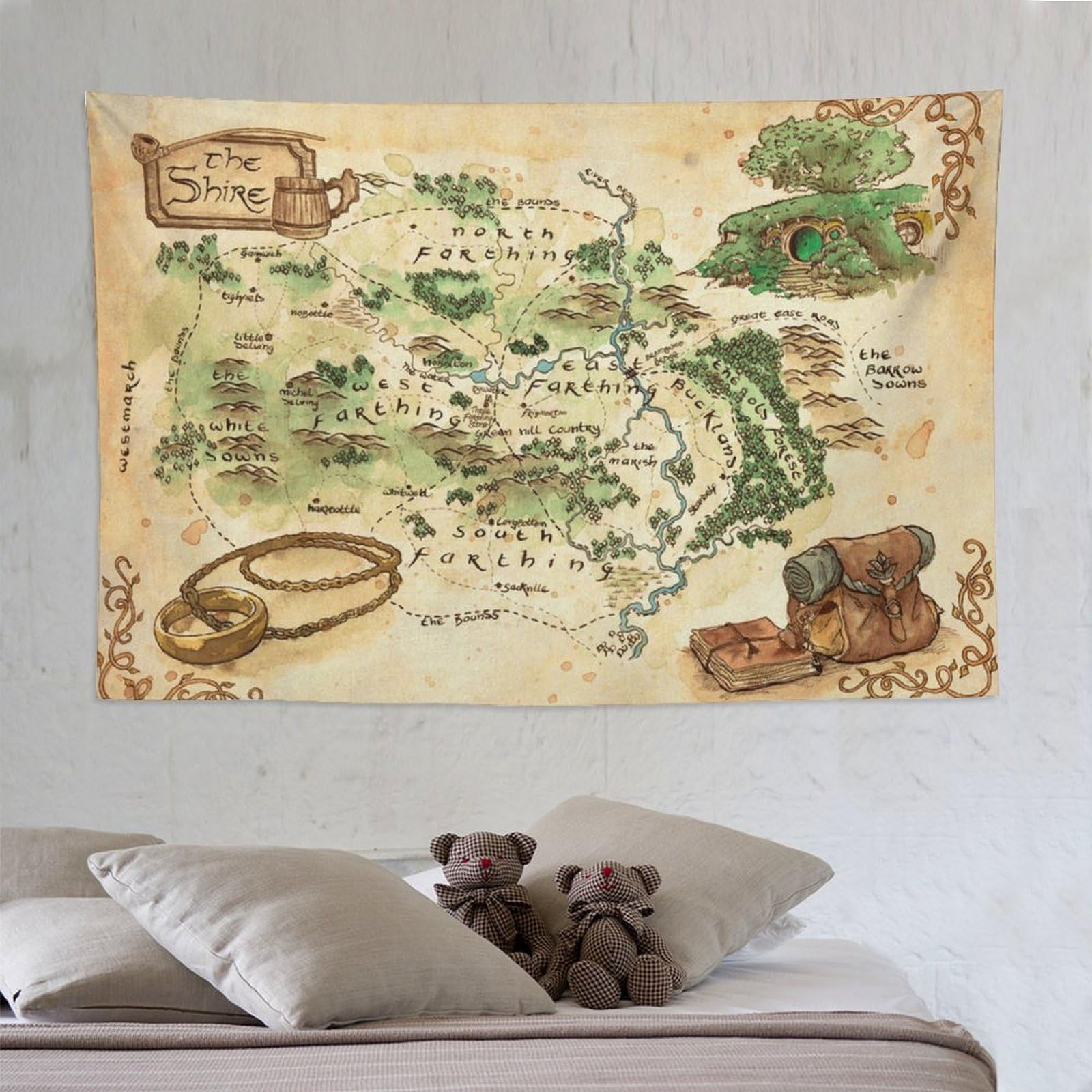 Tapisserie murale à suspendre - Carte de la Terre du Milieu du Seigneur des Anneaux - Idée cadeau - 152,4 x 228,6 cm