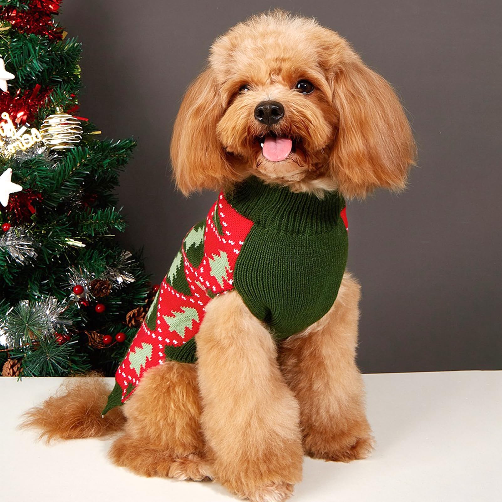 Jecikelon Knit Christmas Dog Sweater for Small Dogs Winter Knitwear Puppy Clothes Soft Warm Pullover Pet Outfits Doggy Cat Clothing (Medium, Green)