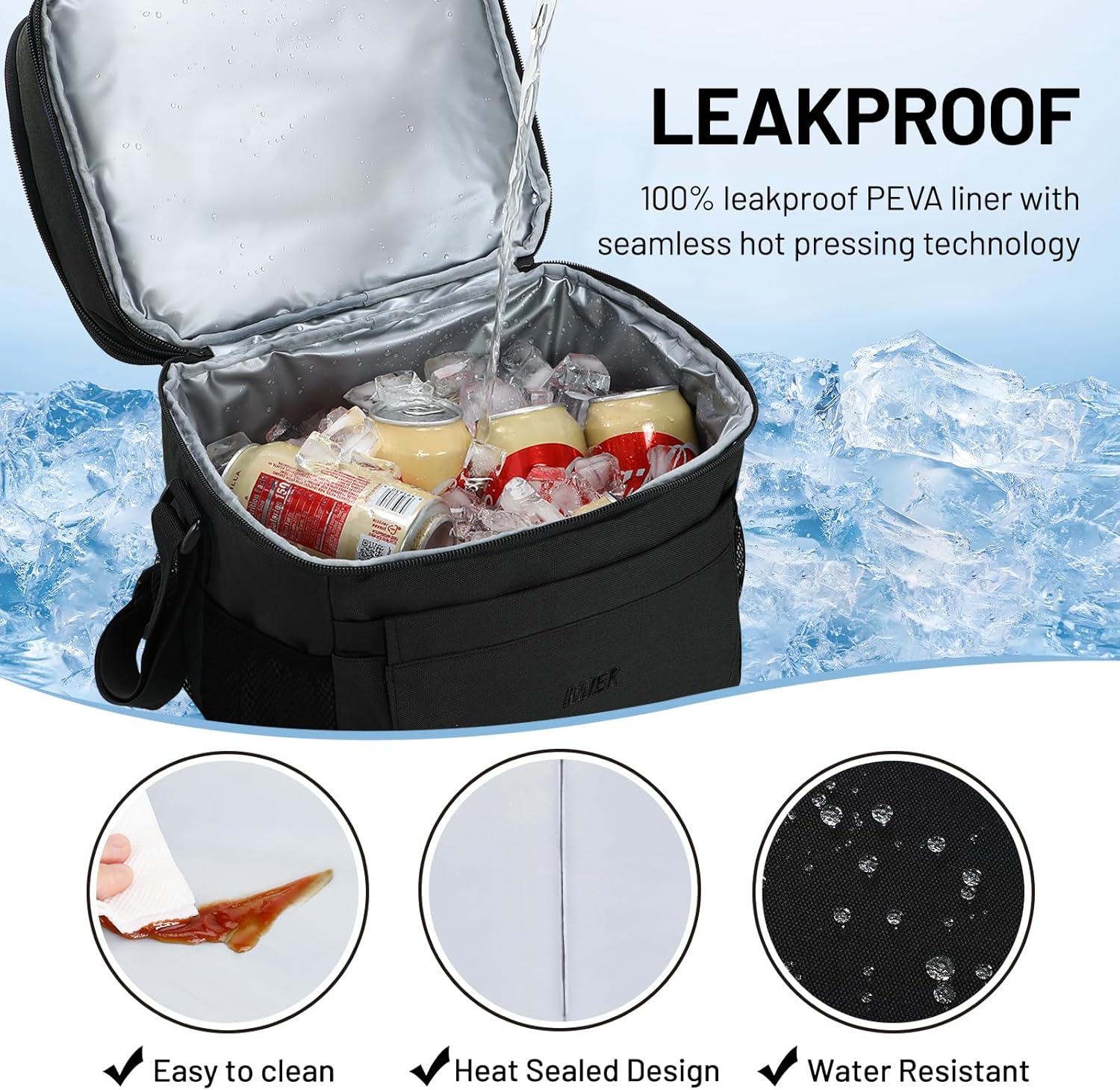MIER Lunch Box for Men Expandable Insulated Dual Compartment Lunch Bag Leakproof Cooler Bag with Front and Back Pockets for Adult Work Travel Picnic Beach, Black