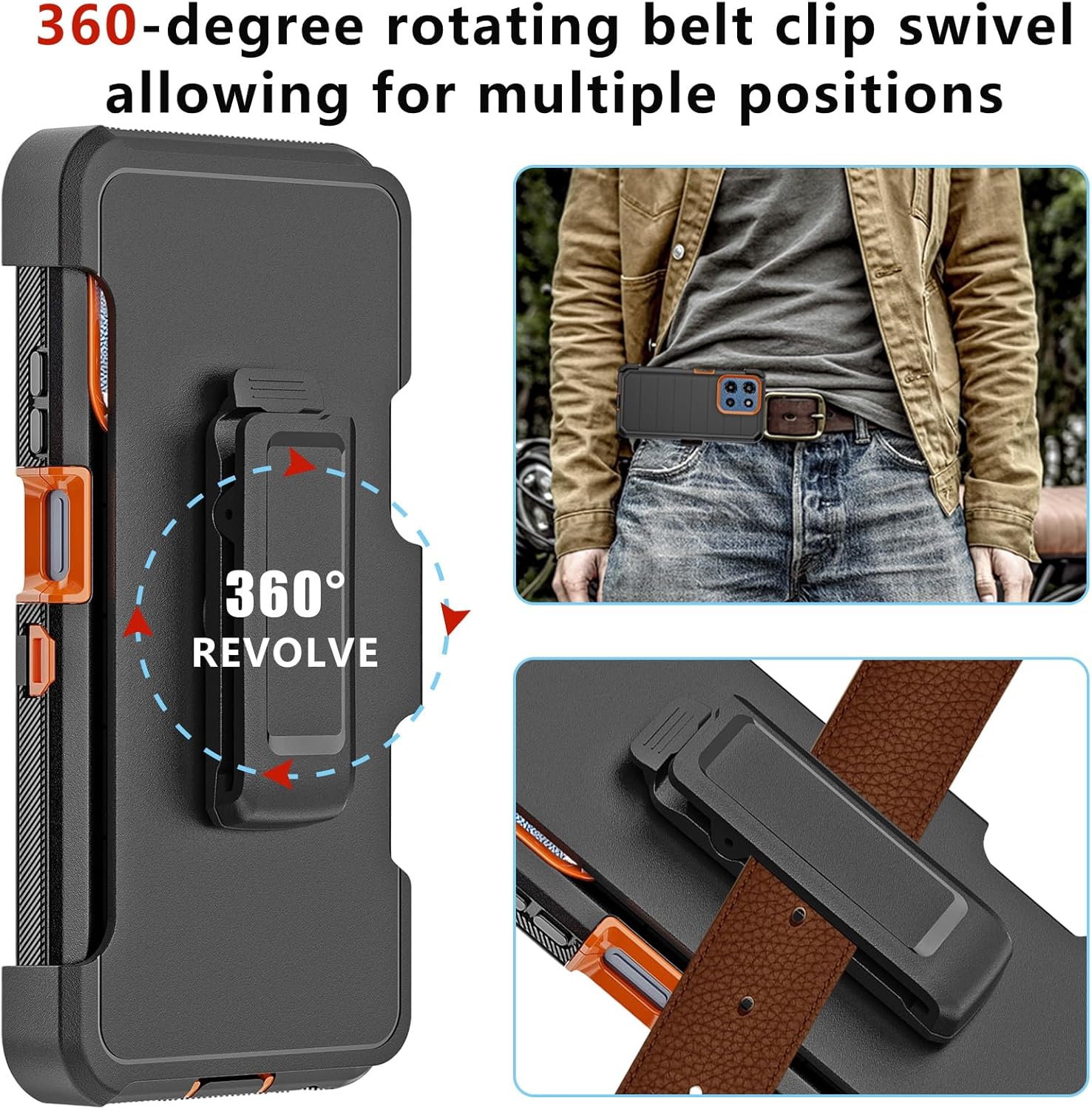 for Motorola Moto G 2026/2025 Case: for Moto G Play 2026 Case with Belt Clip Holster, Heavy Duty 3-Layer Military Grade Rugged Full Body Protection Cover (Black/Orange) - Image 6