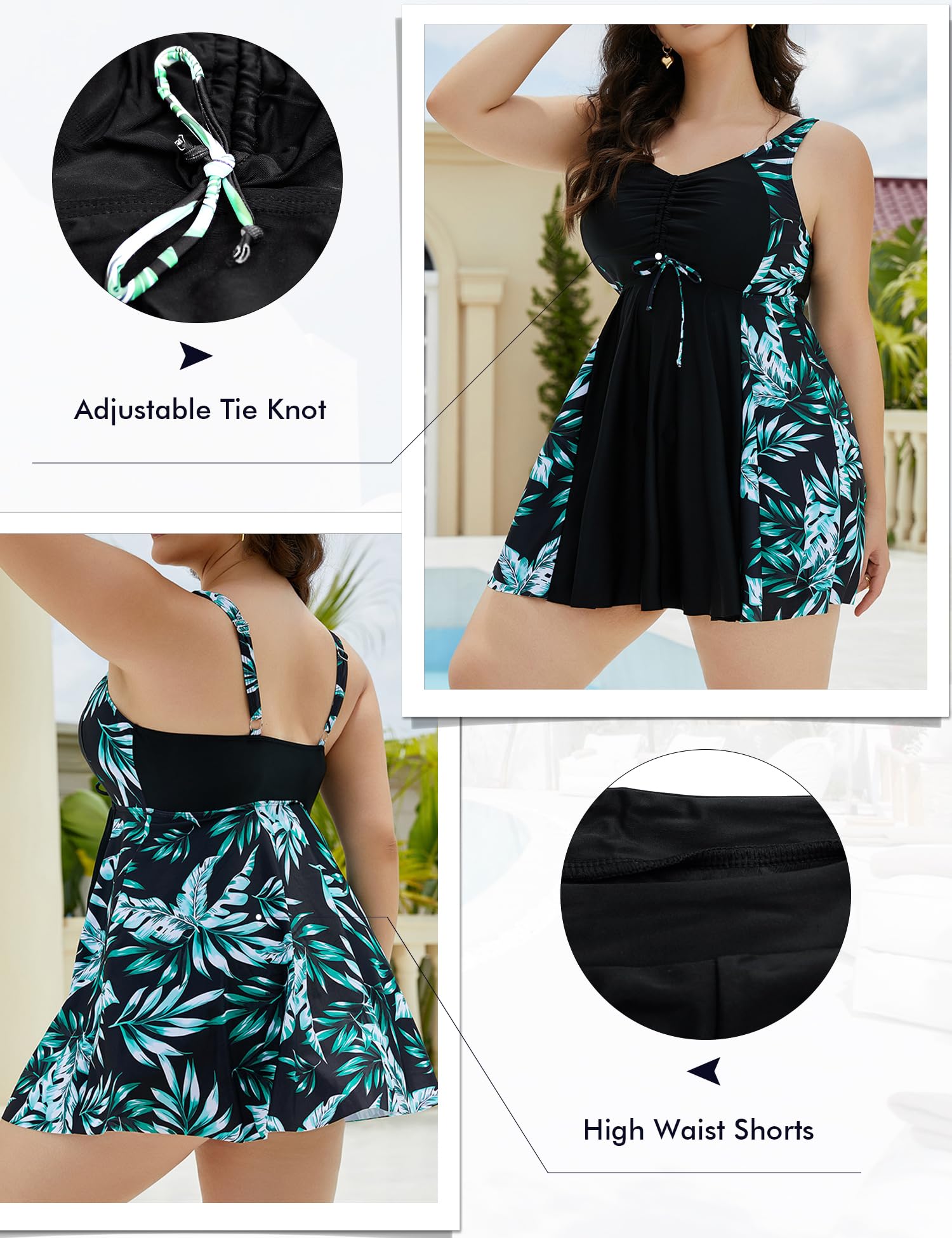 Tankini Talla Grande Mujer 2 Piezas Cuello en V Bañador Tirantes Ajustable L-5XL