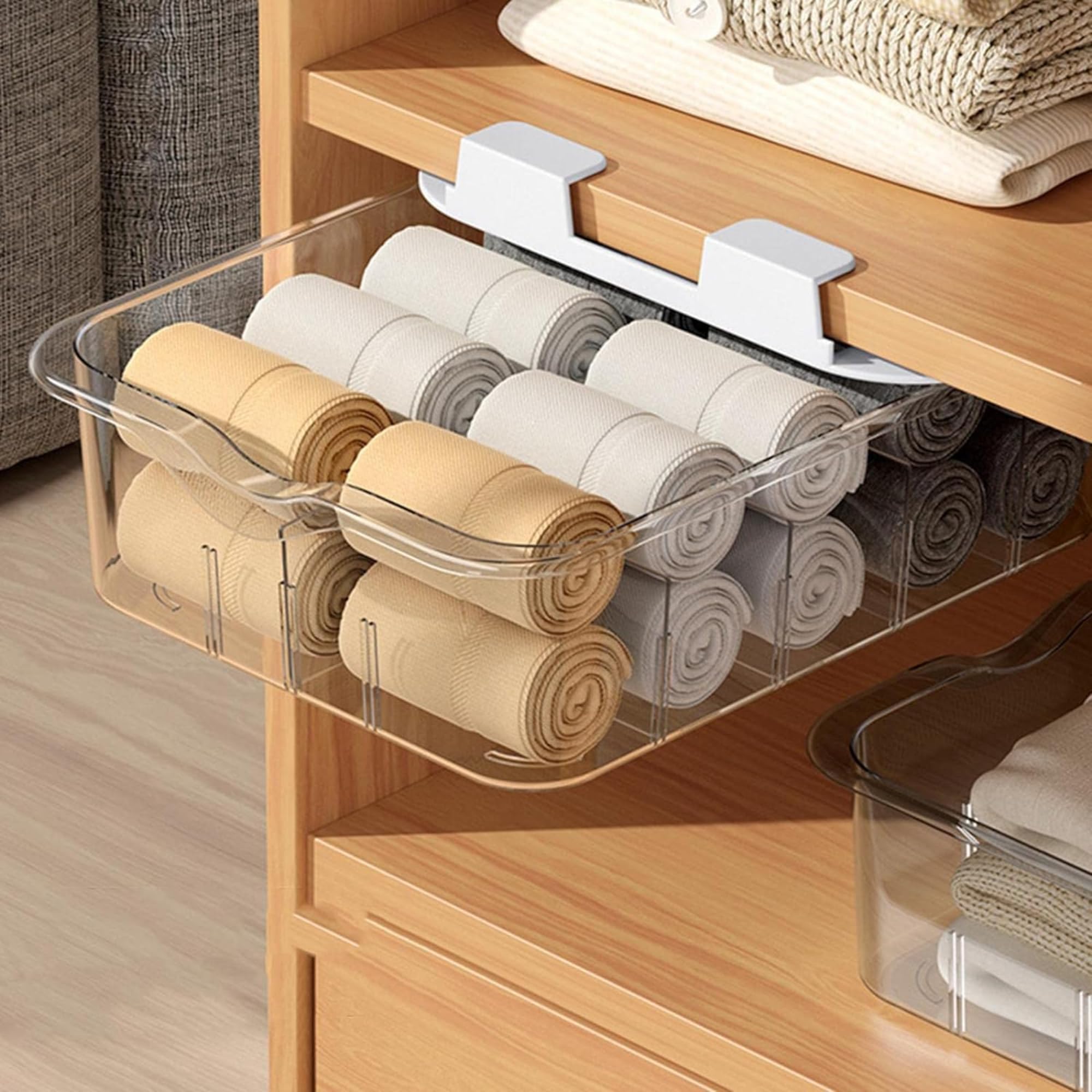 HomeEssentials Socks Organizer for Wardrobe w 15 Grids - Pull Out Drawer Storage Basket For Ties, Bras, Socks | Household Space Saving Organizer Of Wardrobe, Closet, Bedroom, Home, Dorm (Pack of 2) (B0D4QWSZX2) Amazon Price History, Amazon Price Tracker