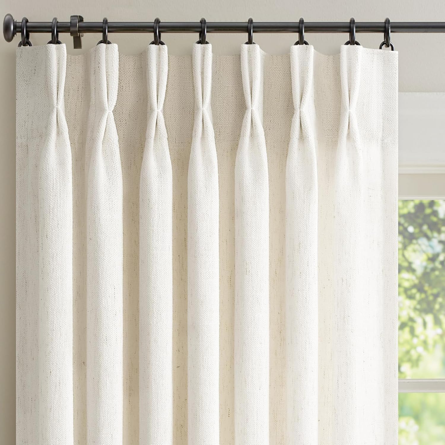 Natural Pinch Pleated Linen Curtains 84 Inch Long 2 Panels for Living Room Bedroom Country Farmhouse Thick Linen Textured Semi Sheer Back Tab Pinch Pleat Hooks Rings Window Curtain Birch Cream 7 FT Natural 40"W x 84"L (Pack of 2)