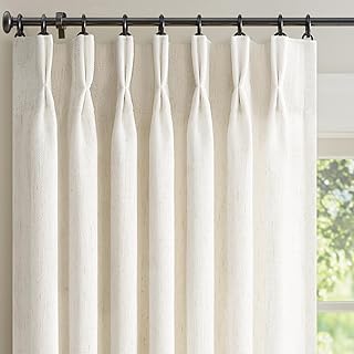 Natural Pinch Pleated Linen Curtains 84 Inch Long 2 Panels for Living Ro...