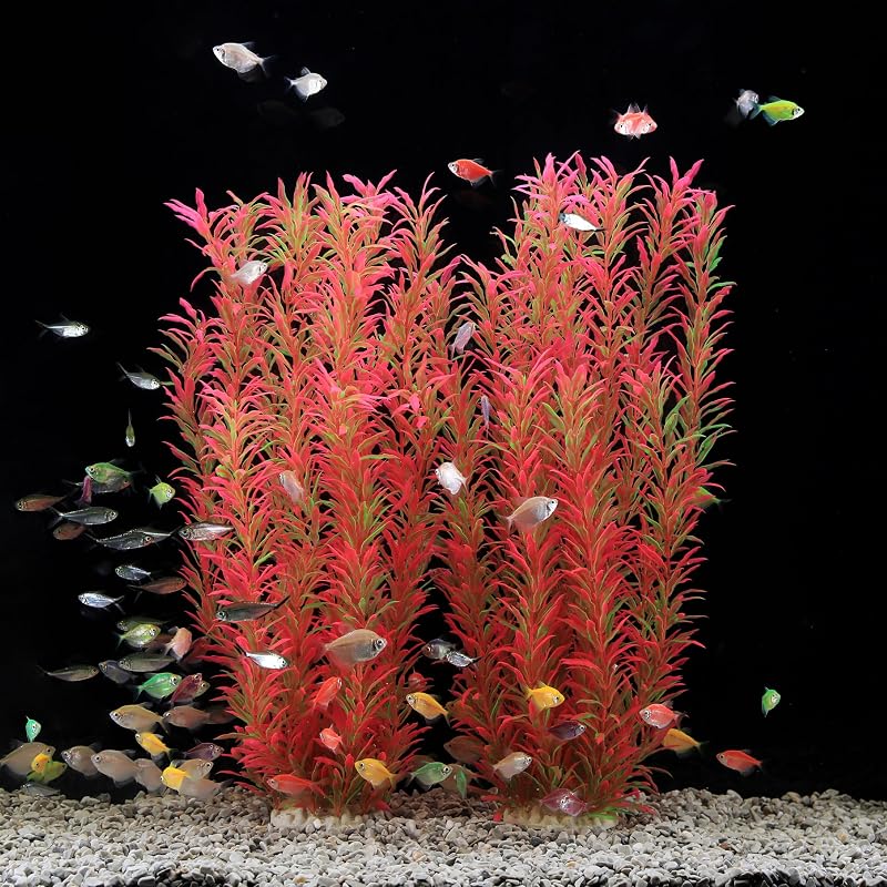 Plantas plásticas realistas para aquário, base de cerâmica e 53,34 cm, JIHAQUA, pacote com 2