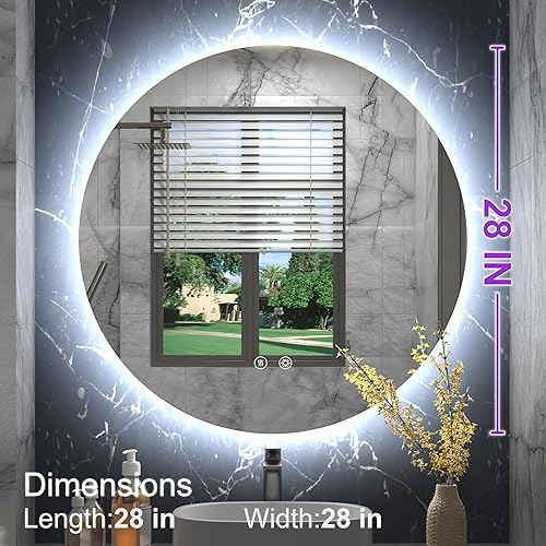 Miniatura 7 de Espejo redondo LED de 24 pulgadas, espejo de baño retroiluminado, espejo redondo con luz, espejo circular para baño, espejo de tocador con luz,