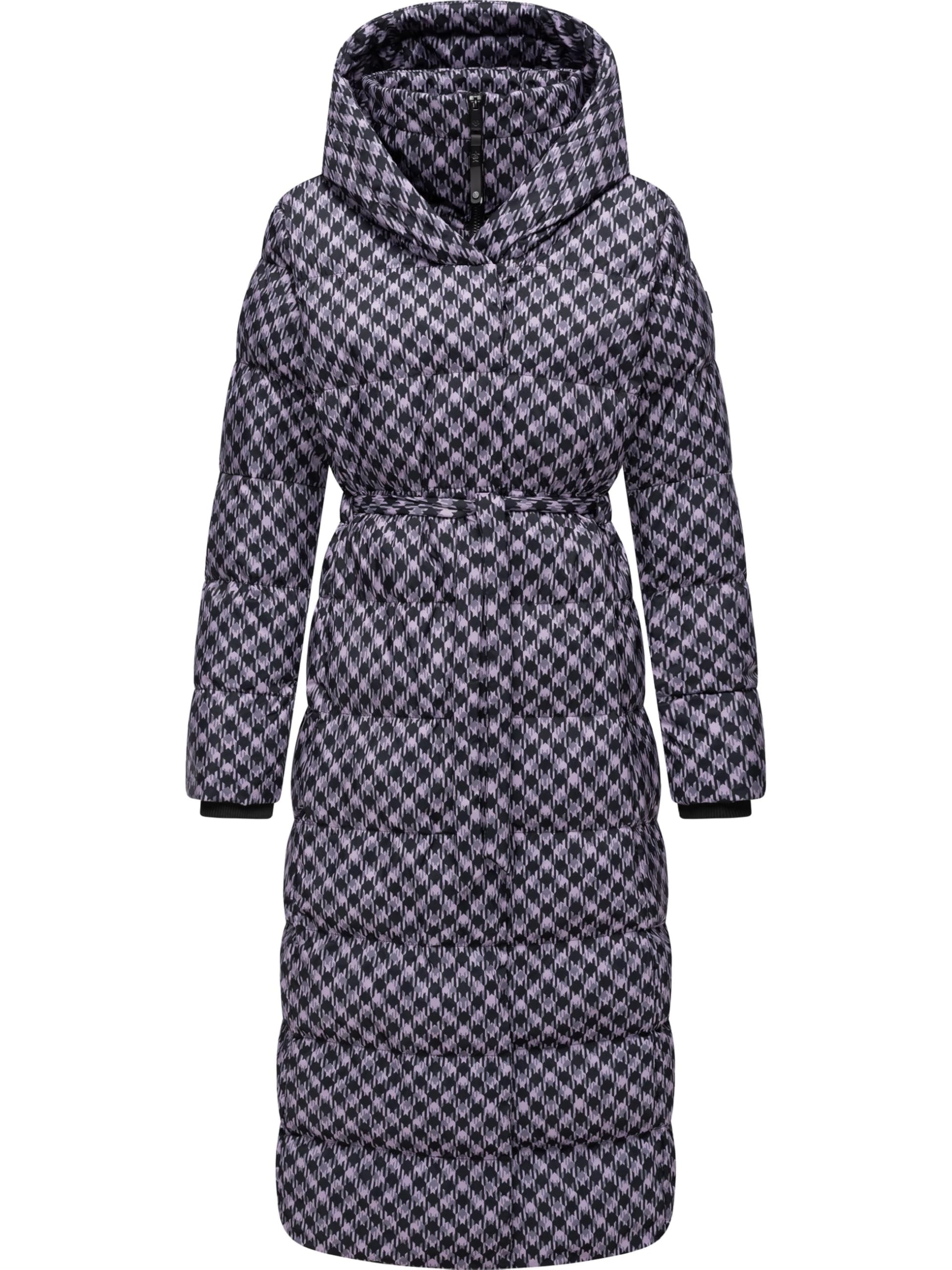 Ragwear YOUMODO Women's Winter Coat Warm Breathable and Waterproof Quilted Coat Long in Houndstooth Pattern with Hood Niara Long Print XS - 3XL, lavender, M