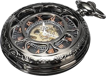 ShoppeWatch Mens Pocket Watch with Chain | Hand Winding Vintage Pocket Watch | Classic Mechanical Movement Pocketwatch | 1920s Railroad Steampunk Costume Accessory