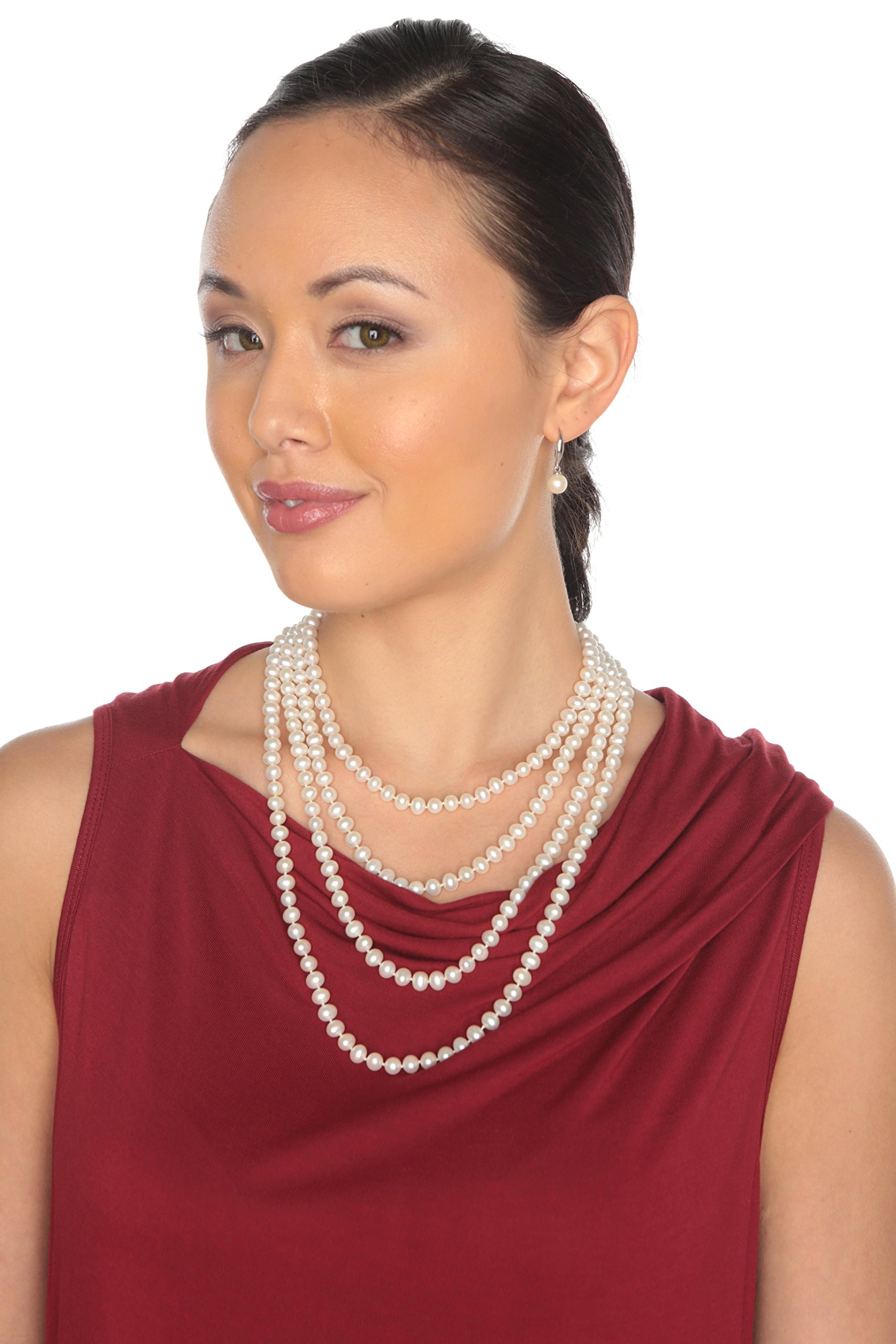 HinsonGayle AAA Handpicked White Freshwater Cultured Pearl Rope Necklace 82 inch Infinity Strand: 6.5-7.0mm