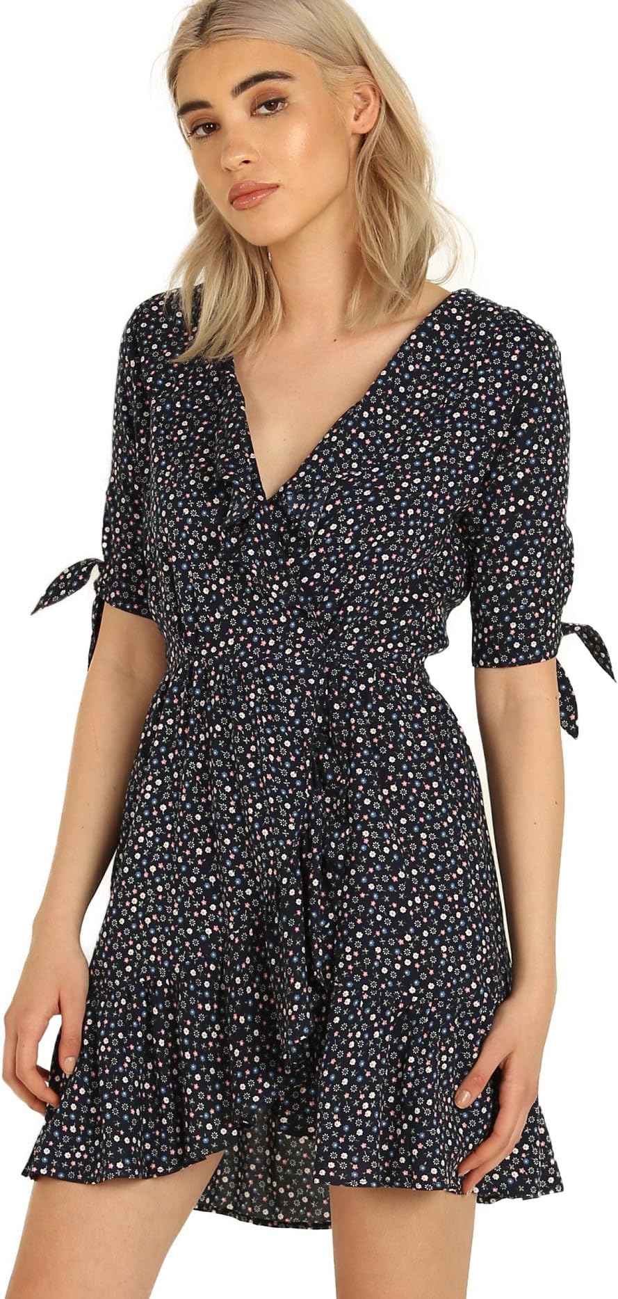 Auguste The Label Daphne Crop Sleeve Wrap Mini Dress Navy