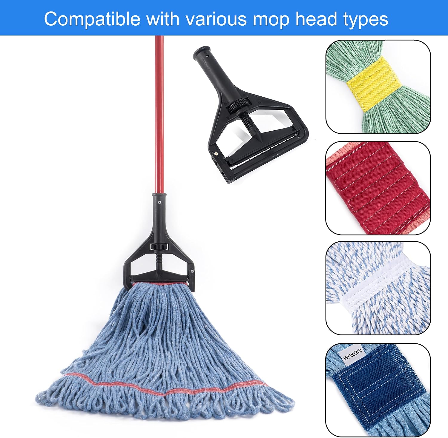 Matthew 2Pcs Commercial Mop Head Clamps for Screw Plastic Mop Heads,Quick Change Head Mop Handle,Heavy Duty Mop Head Replacement Holder Change Handle -Commercial Gripper Mop Wet Mop Handle (Black)