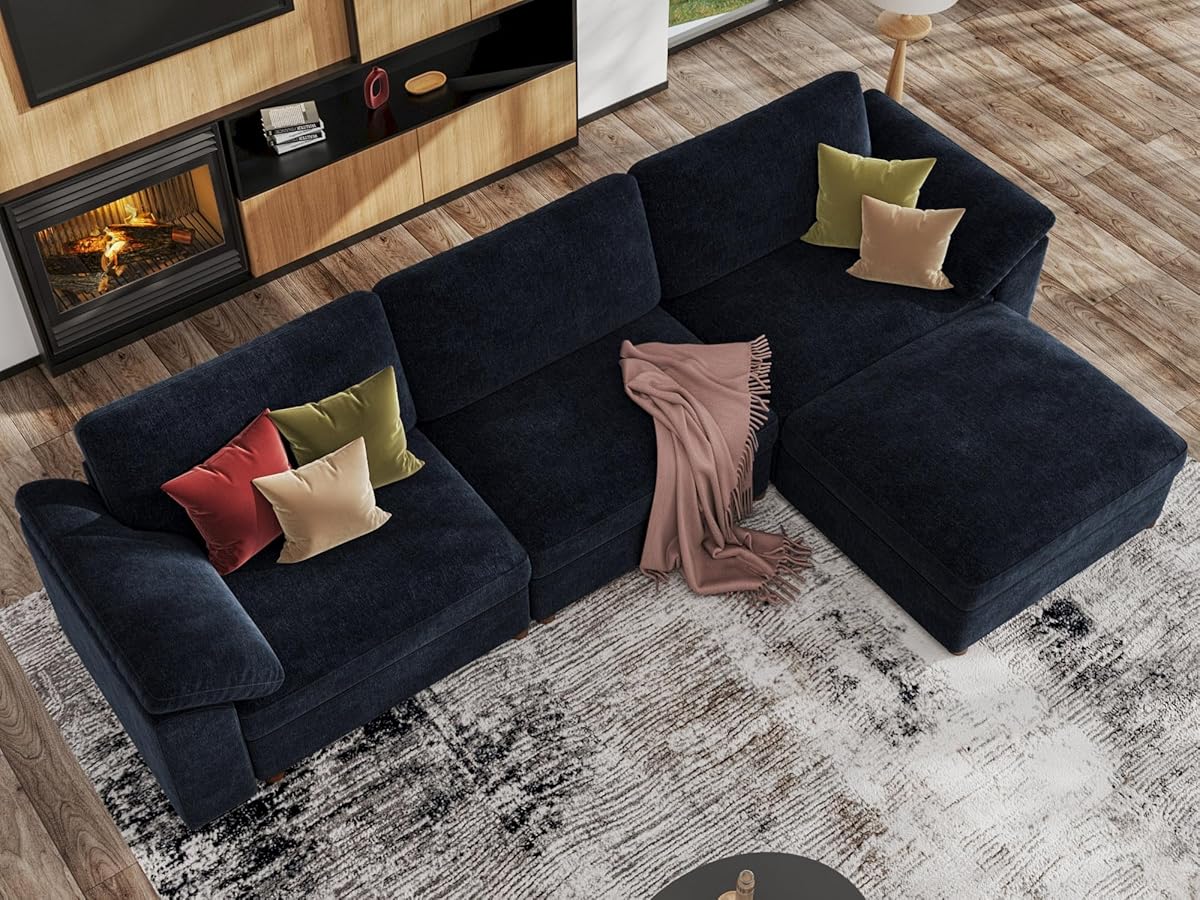 EASE MOOSE Sectional Modular Sofa, Oversized L Shape Sectional Couch Wide Deep seat Sectional Sofa,FSC Certified Comfortable Chenille Blue Modular Sofa