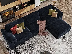 EASE MOOSE Sectional Modular Sofa, Oversized L Shape Sectional Couch Wide Deep seat Sectional Sofa,FSC Certified Comfortable Chenille Blue Modular Sofa
