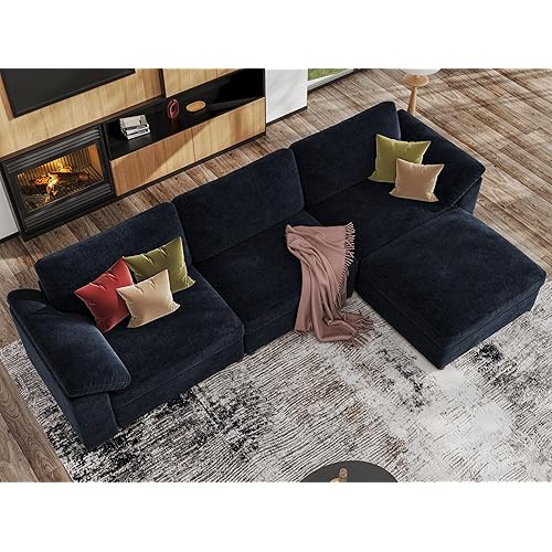 EASE MOOSE Sectional Modular Sofa, Comfty L Shape Sectional Couch, FSC Certified Modern Deep Seat Couch for Living Room, Dark Blue