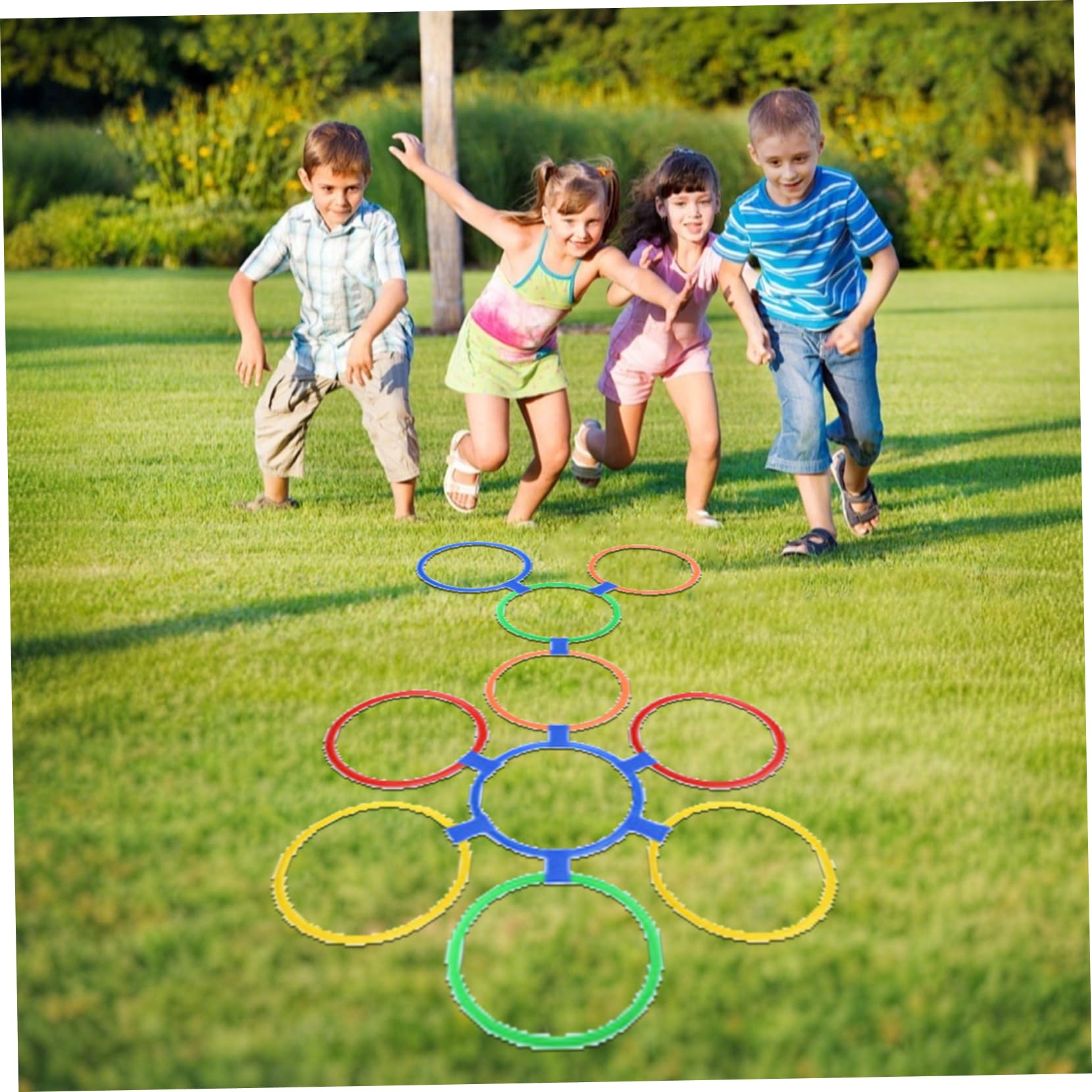 Anelli di hopscotch per bambini da 12 pezzi da 11 pollici di hopscotch di plastica flessibile Equipaggiamento di esercizi per bambini giochi esterni fai-da-te per giardino, cortile, prescolare, gioch