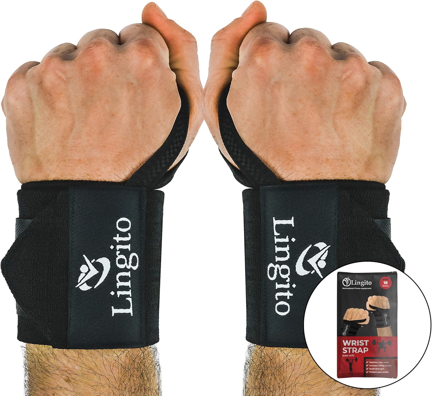 Lingito Wrist Wraps | Professional with Thumb Loops | Wrist Support Braces for Men & Women | Weight Lifting, Powerlifting, Strength Training (Less Stiff) : Sports & Outdoors