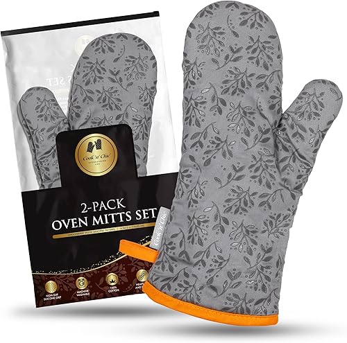 Miniatura 7 de Cook'n'Chic - Guantes de horno resistentes al calor, elegantes y hermosos, agarre de silicona platino antideslizante, largos y gruesos, exterior de