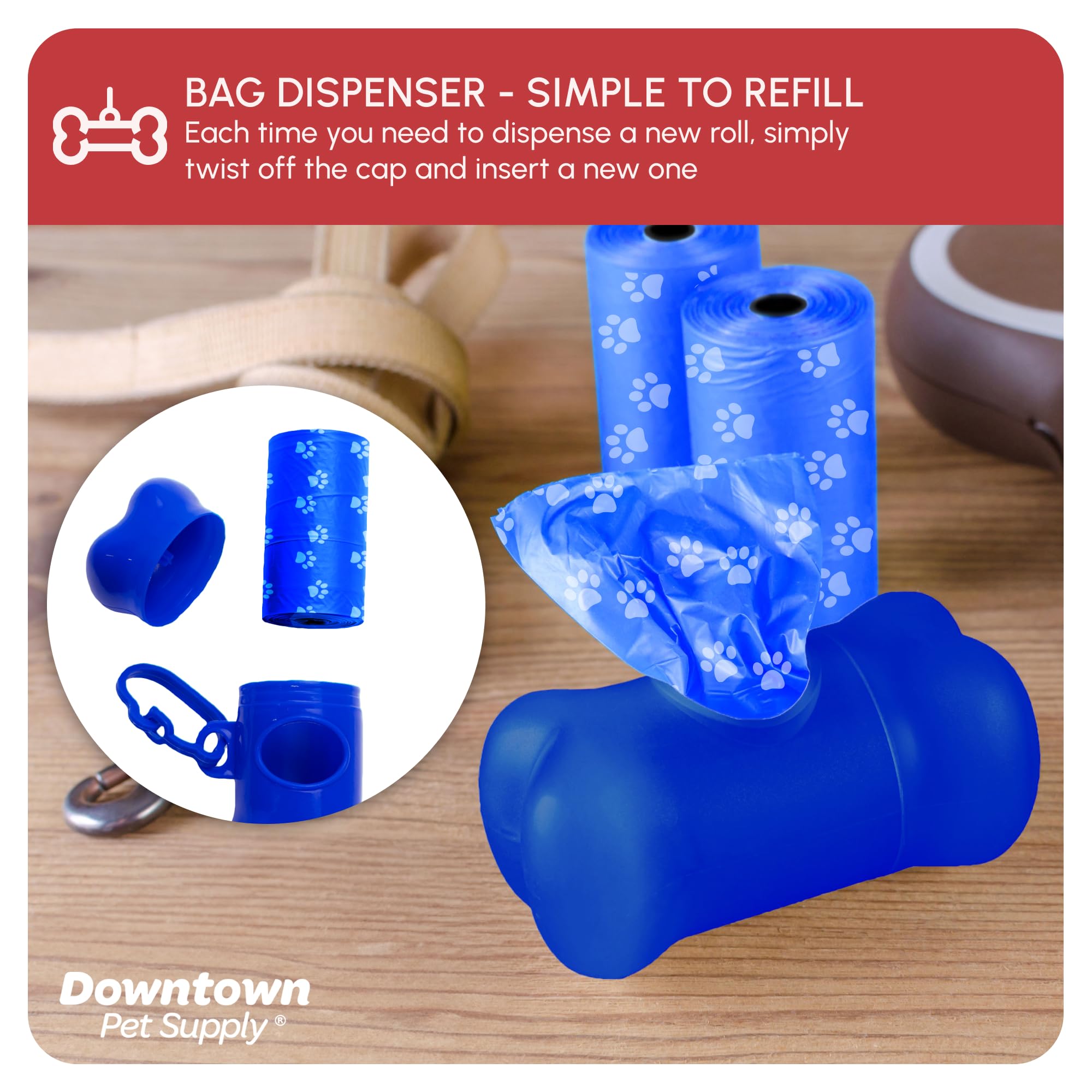 Downtown Pet Supply Bolsas Basura Perro Mascotas Con Correa Dos Clips Y Dispensadores, 2200 Bolsas, Arco Iris Con Impresiones De La Pata
