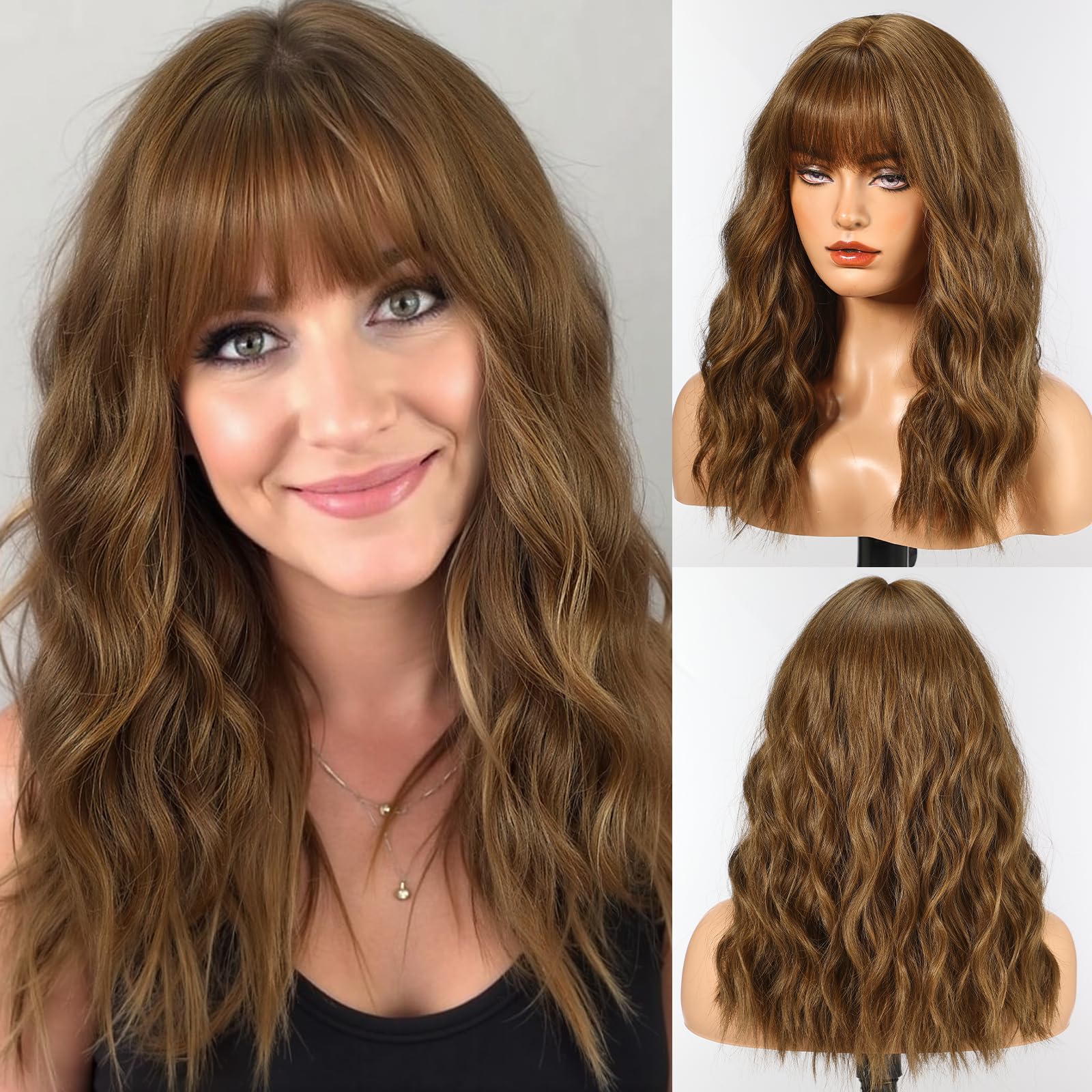 Short Wavy Synthetic Wig with Curtain Bangs Layered Daily Party Wear Amazon.com : KOME Blonde Wigs with Curtain Bangs,Blonde Wig  main image 4