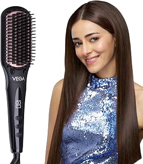 Vega Black Shine Hair Straightener Brush for Women, Straight in Min, Ionic & Thermoprotect Technology, 16 Temperature Sett... Price In India