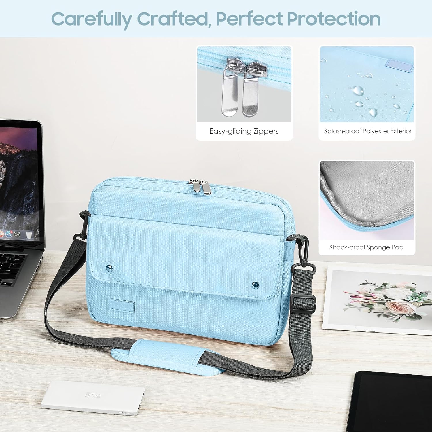 TiMOVO 9-11 Inch Tablet Sleeve Bag with Shoulder Strap Fits iPad 11-inch A16 2025, iPad 10th Gen. 10.9", iPad Gen. 10.2", iPad Air 11/5th/4th Gen. 10.9", Galaxy Tab A9 Plus 11", Light Blue - Image 4