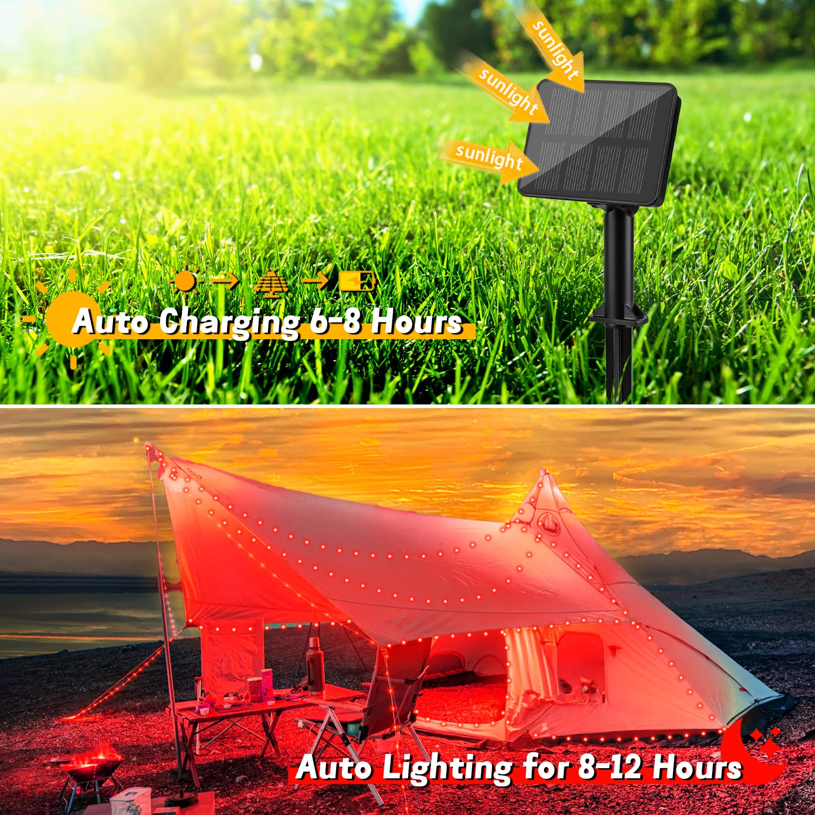 Gcstnn Solar Lights Outdoor Garden, 5M 50 LED String Lights Copper Wire 8 Modes Waterproof for Yard Christmas Tree, Bedroom - Image 3