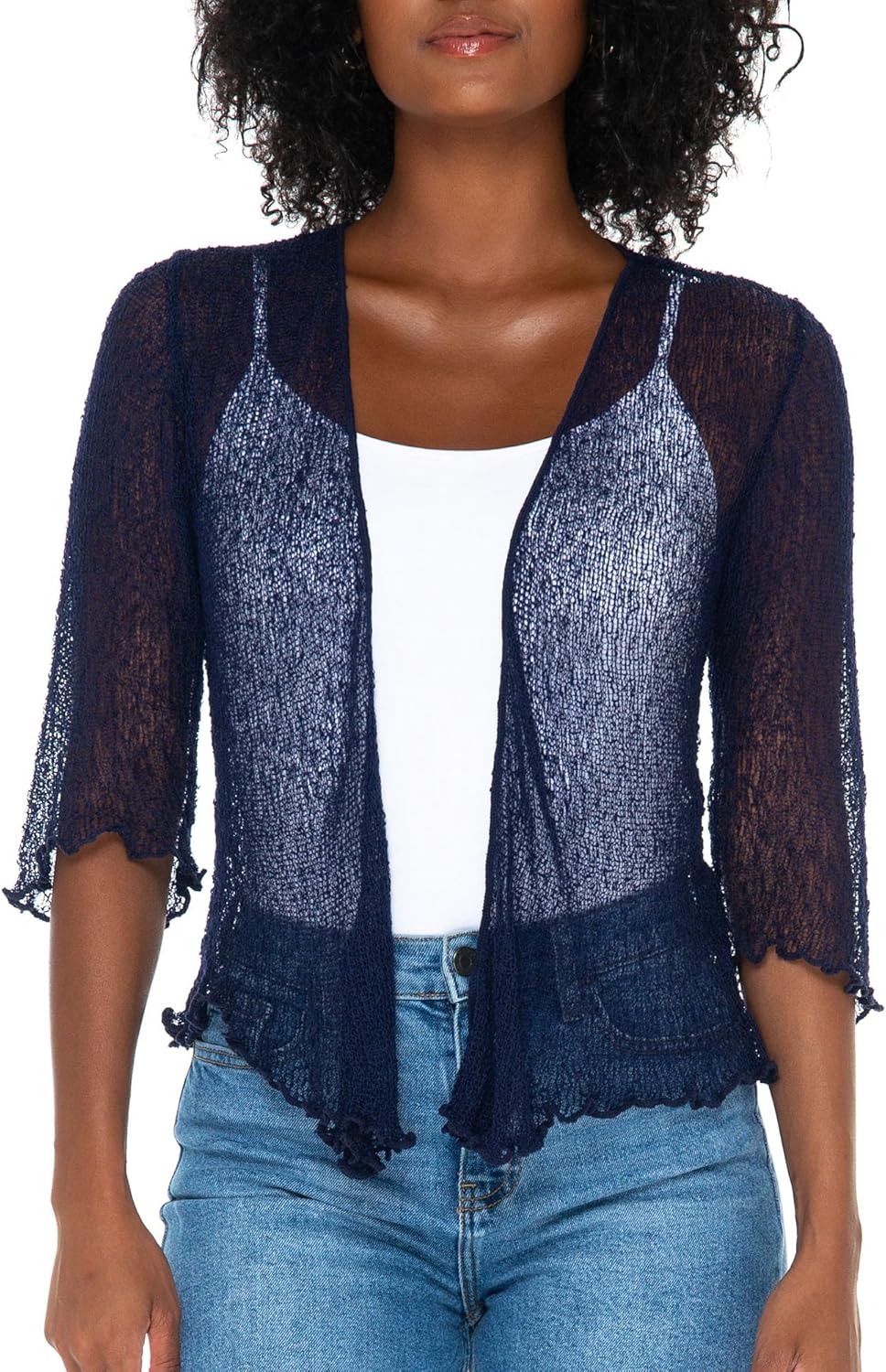 SHU-SHI Sheer Shrug for Women Mesh Knit Cover Up Lightweight Dressy Cardigan for Summer Tie Top Wrap