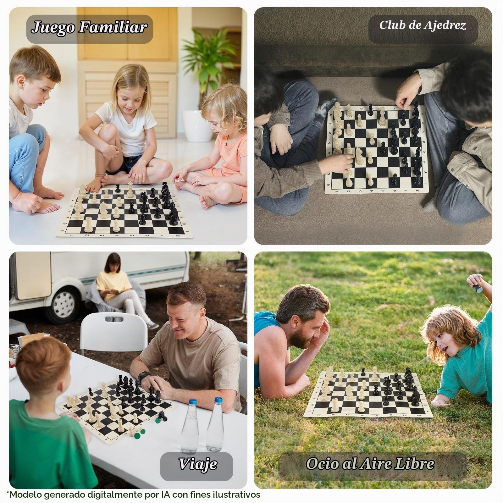 Juego de ajedrez – Juego de tablero de ajedrez de silicona de 20 pulgadas, piezas pesadas de altura King de 3.8 pulgadas con 2 reinas extra, tablero de ajedrez plegable portátil de viaje con bolsa de