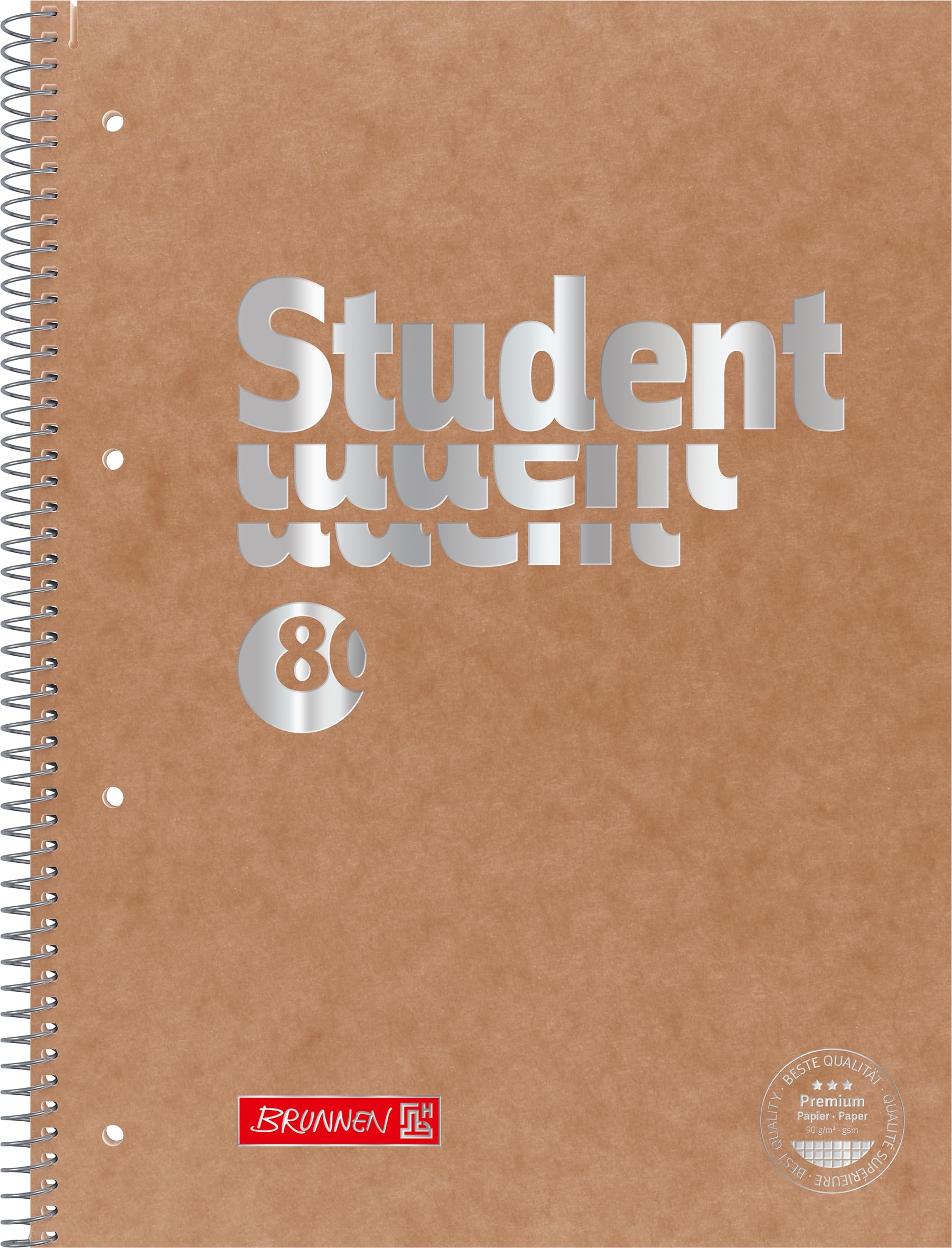 Brunnen 106782870 Student Notepad A4 Squared with Margin Lines Inside and Outside Line, Lin. 28 Brown Premium"Pressboard" (Pack of 5)