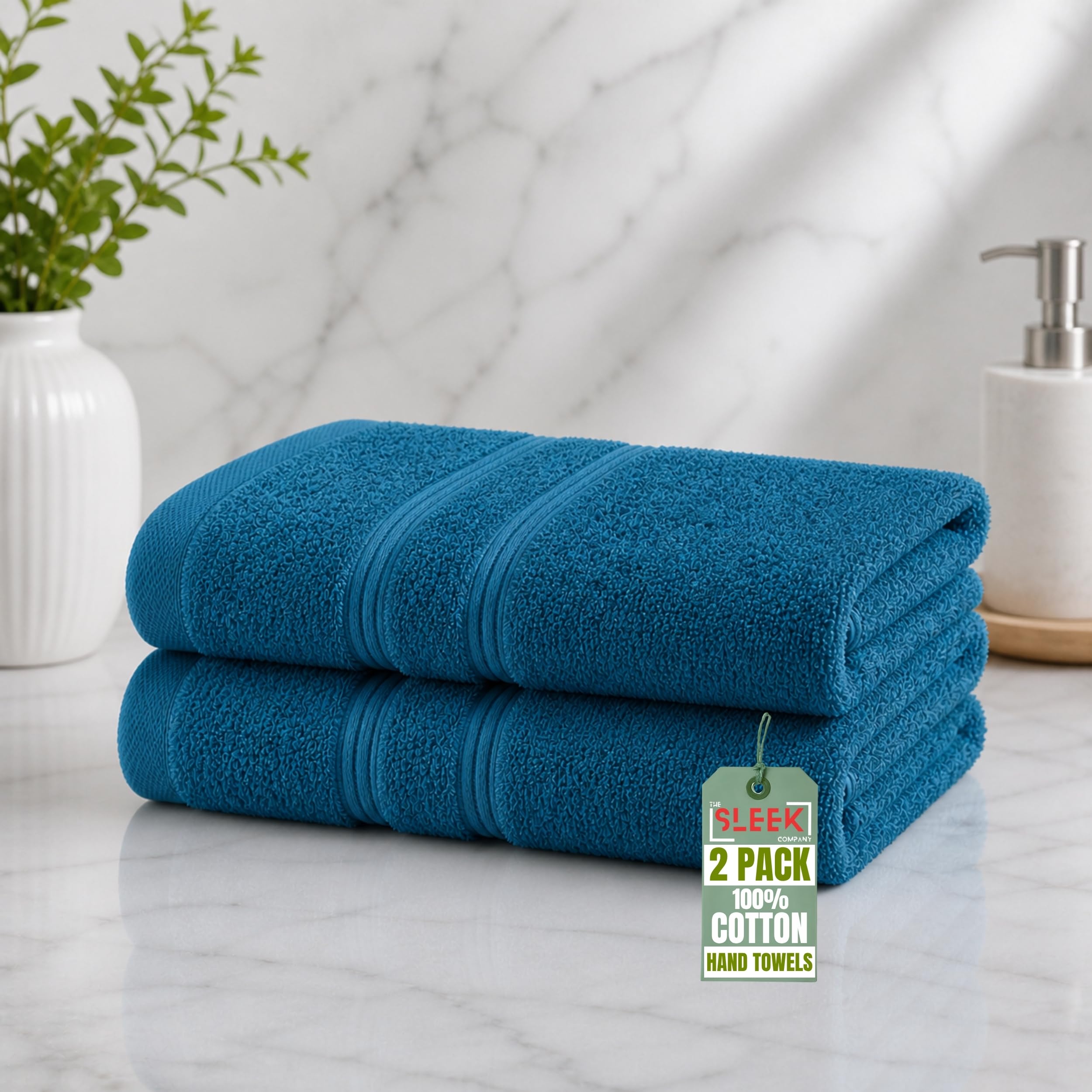 500GSM Egyptian Cotton Hand Towels For Bathroom (50x80cm) – Pack Of 2 – Soft & Absorbent Kitchen Hand Towels For Hand Drying – Hypoallergenic & Durable Hand Towel for Homes, Hotels & Gym (Blue Lagoon)