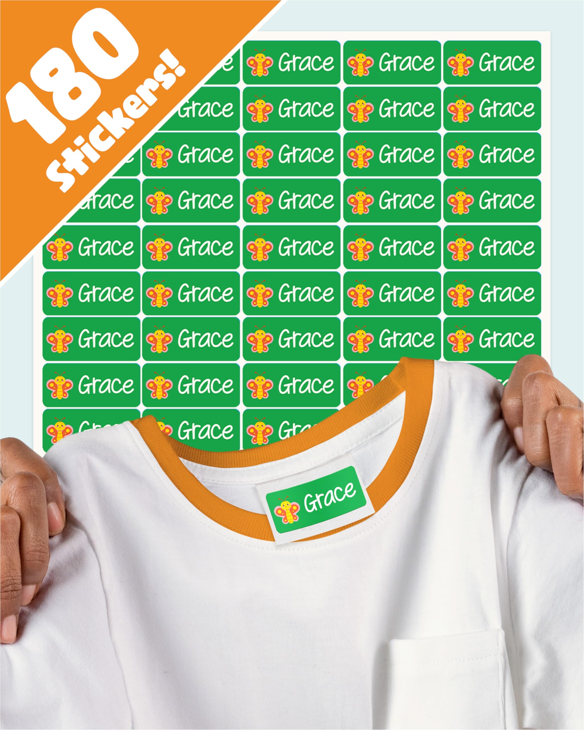 LabelTiger® Personalised Name Labels for Clothes & Items, 180 Washable Stick On Name Tags for Clothes, Shoes, Lunch Boxes, Stationery & All Items at School, Nursery, Day Care - Green