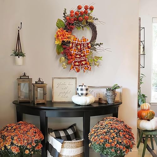 Miniatura 8 de Threetols 2 lazos de corona de otoño, lazos de calabaza naranja para corona, lazos rústicos de otoño para puerta delantera, hojas de cosecha, lazos