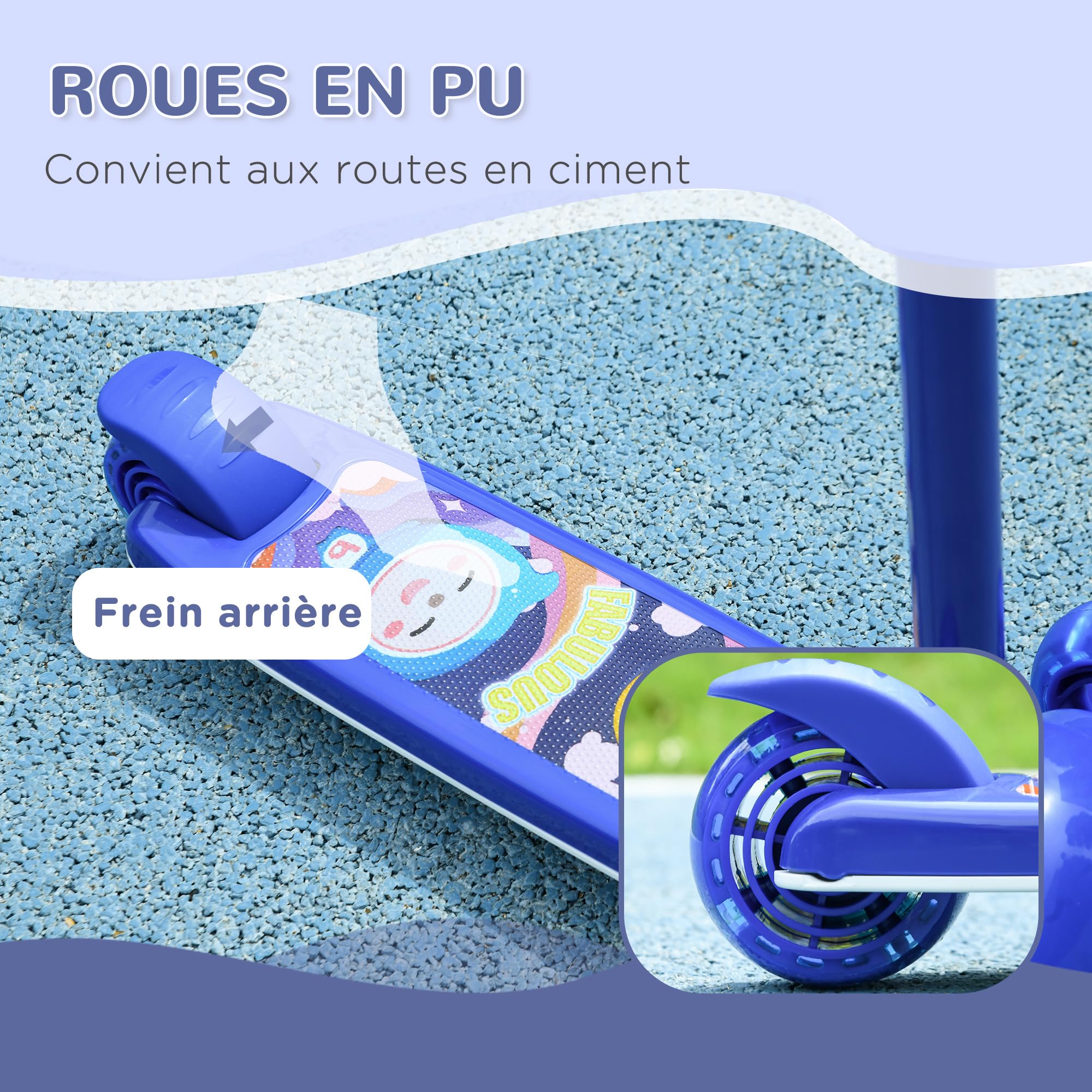 AIYAPLAY Trottinette pour Enfant - Trottinette 3 Roues Lumineuses LED - Hauteur Guidon en TPE réglable - Frein à Friction arrière - Acier PP pour Enfants de 2 à 6 Ans
