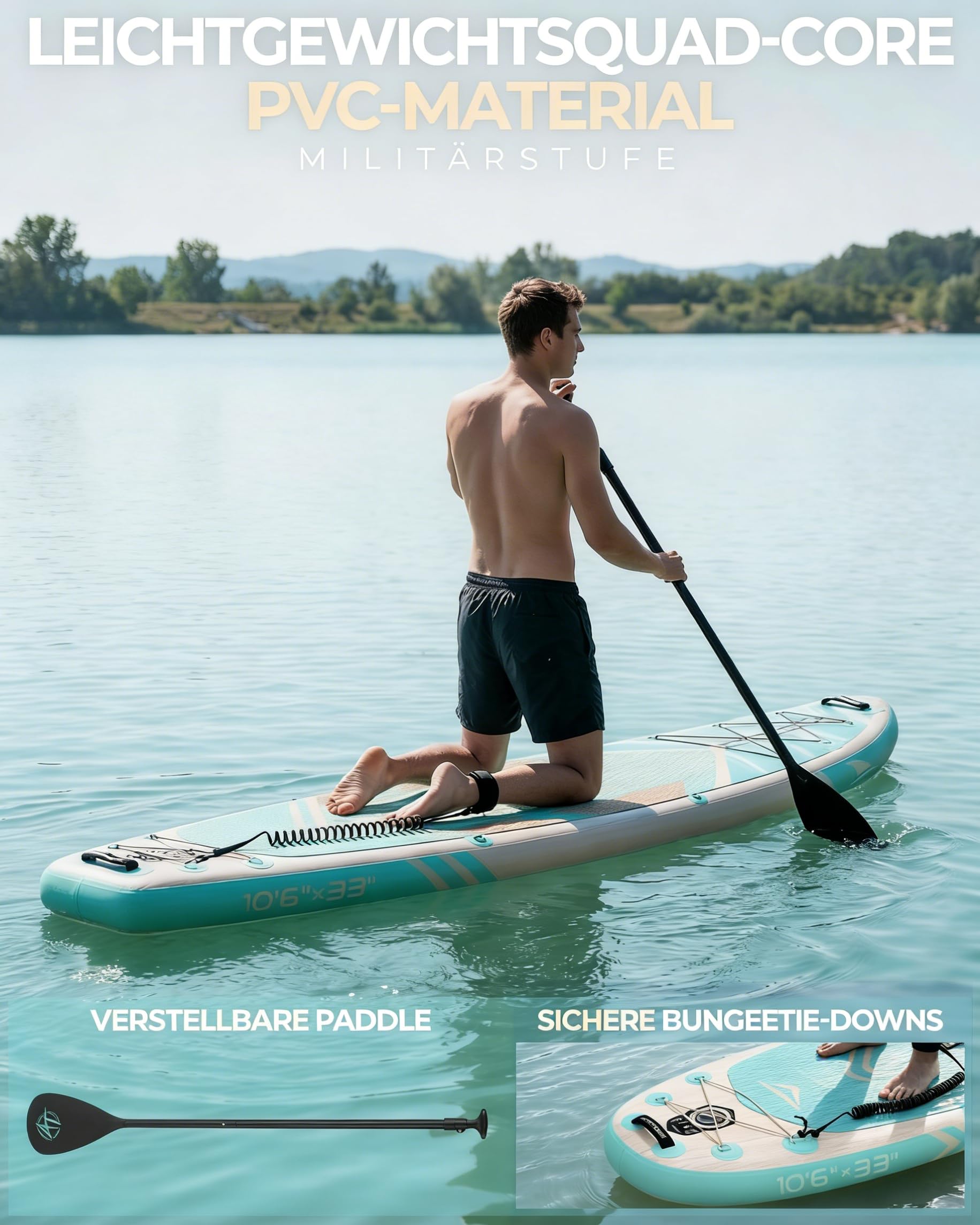 Stand Up Paddling Board, 320cm Stand Up Paddle mit Reichhaltigem Zubehör, SUP Board 200kg Tragkraft mit Eva-Rutschfestem Deck, Aufblasbare Paddleboard Geeignet für Erwachsene