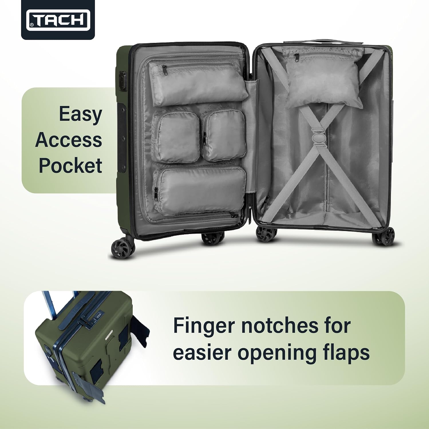 TACH Patented Connecting Hard Shell 2 Piece Luggage Set - 20 & 28 inch Luggage | Large & Carry-On Rolling Suitcases - Forest Green