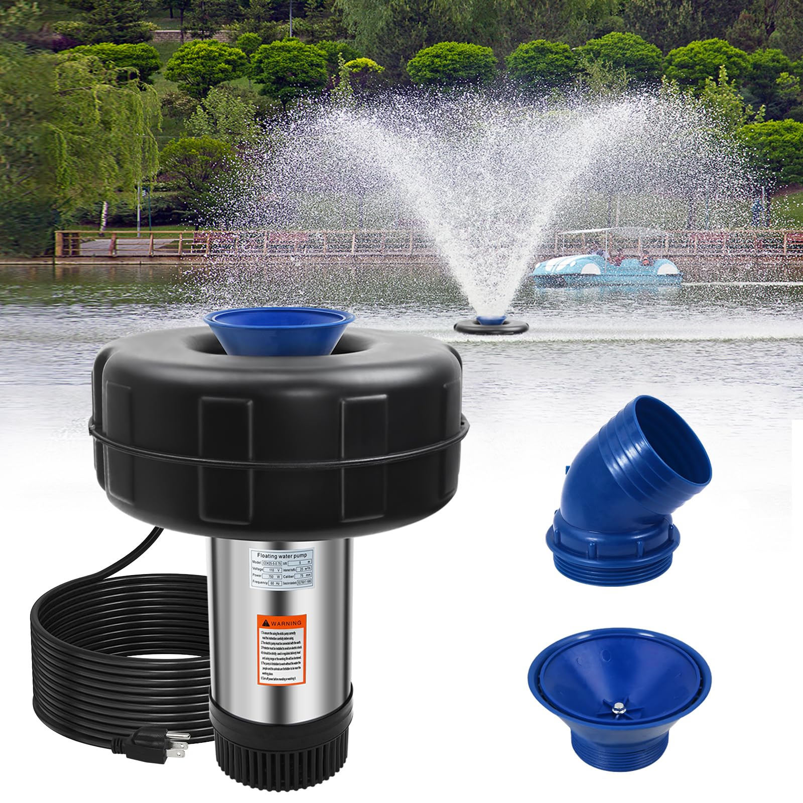 View 1 of 15000 GPH Pond Fountain Aerator-110V Fully Automatic 750W (1HP) Fountain and Pond Aerator. Pond Fountain with 100 ft Power Cord. (Stainless Steel)