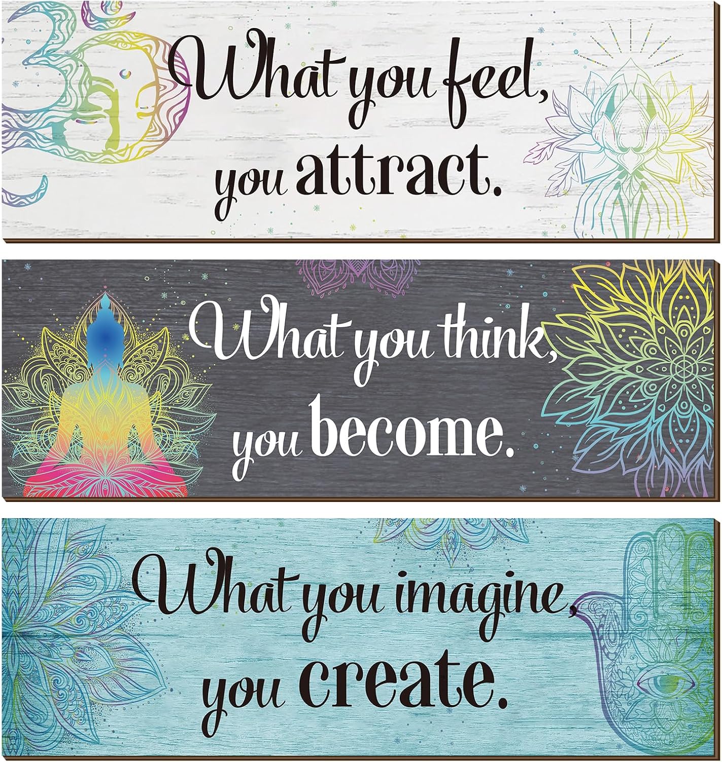 Yerliker 3 Pcs Buddha Wall Art Meditation Decor Zen Quote Signs, White