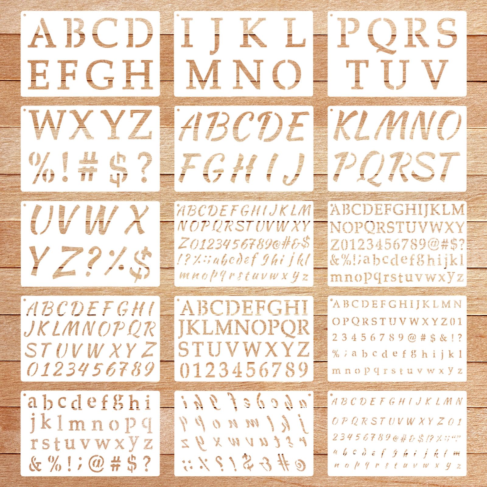 15 Pack Letter Stencils for Painting, Reusable Small Alphabet Stencils Plastic Letter and Number Stencil Templates Kit for Scrapbook, DIY Crafts, Art Projects (1/2, 3/4, 1, 2 Inch)