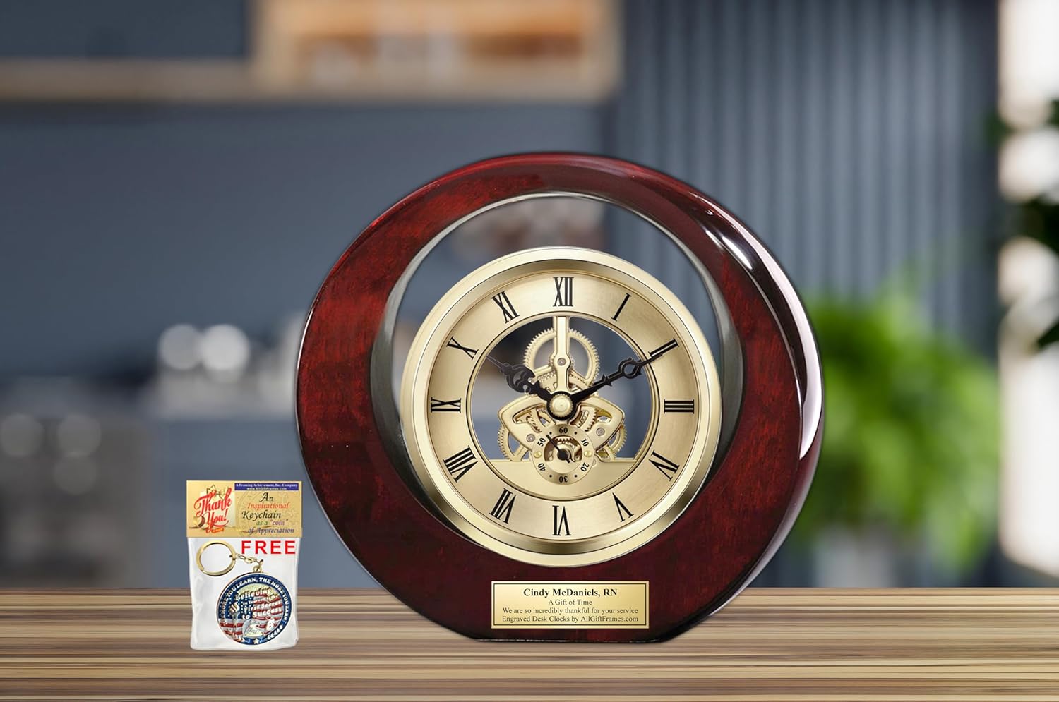 AllGiftFrames Personalized Mantel Gold Clock Gear Mechanical Timepiece Engraved Plaque Wedding Anniversary Retirement Service Award boss Employee Birthday Gift Graduation