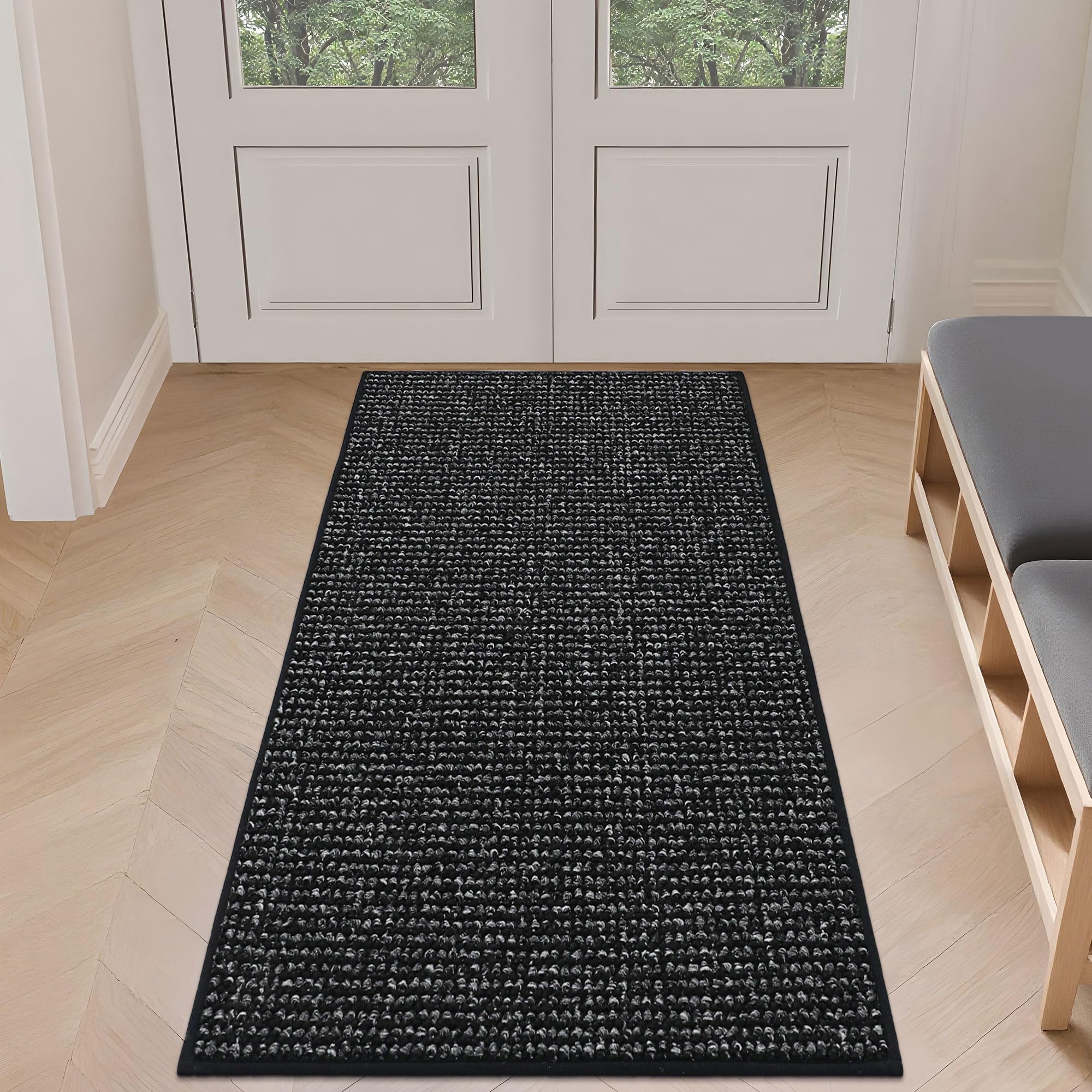 BEQHAUSE Dirt Trapper Door Mat 24" x 60", Non-Slip Washable Doormats, Black