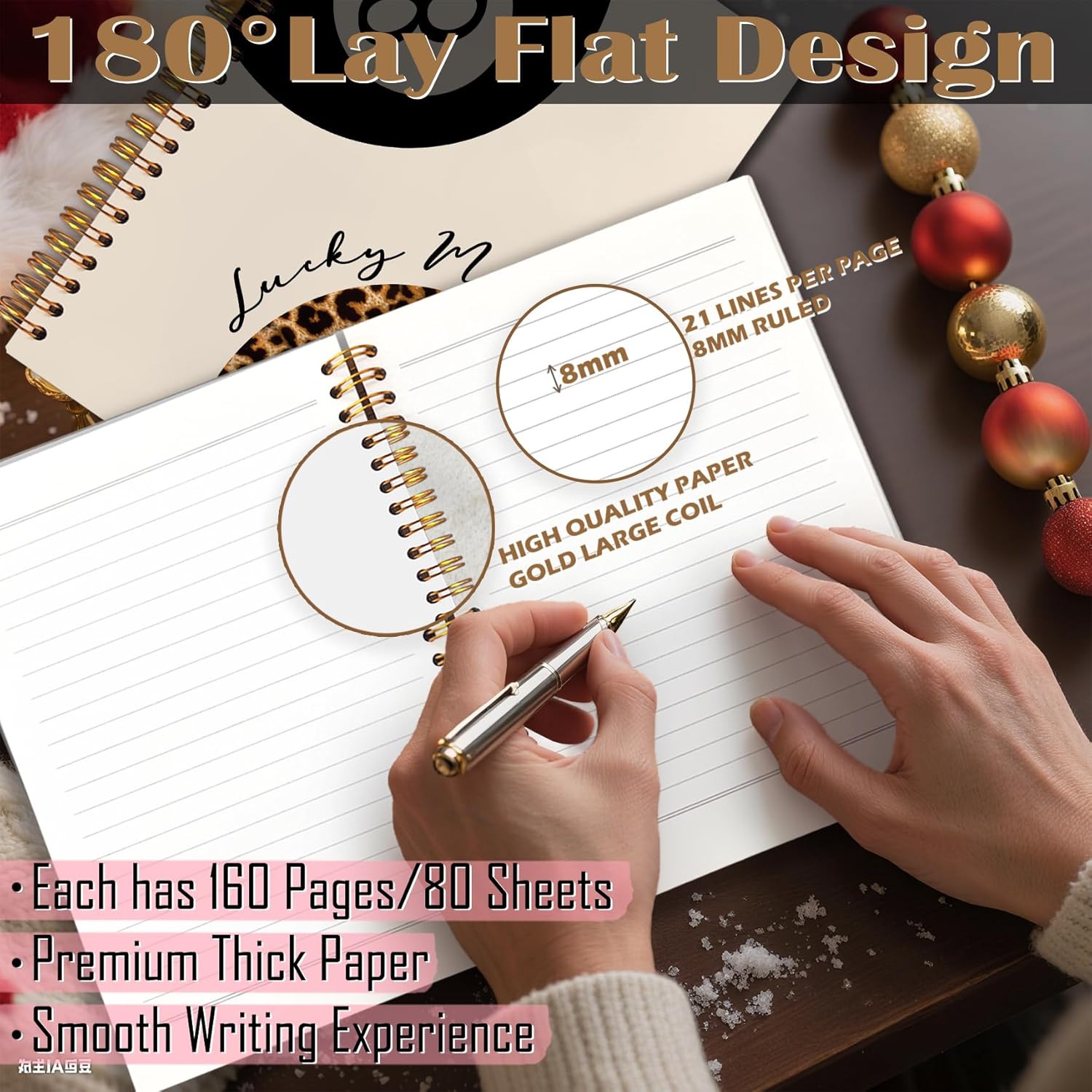 Trendy Leopard and Black Lucky 8 Ball Notebook, Funky Leopard Print Journaling Notebook, Vintage Modern Billiards Journal, Aesthetic Cheetah Print Balls Spiral Notebooks 5.5x8.3 Inch - Image 6