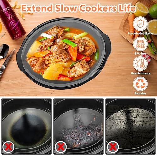 Miniatura 5 de WESIDUNMU Forro divisor de silicona de forma ovalada para olla de cocción lenta de 6 a 7 cuartos de galón  Material de grado alimenticio