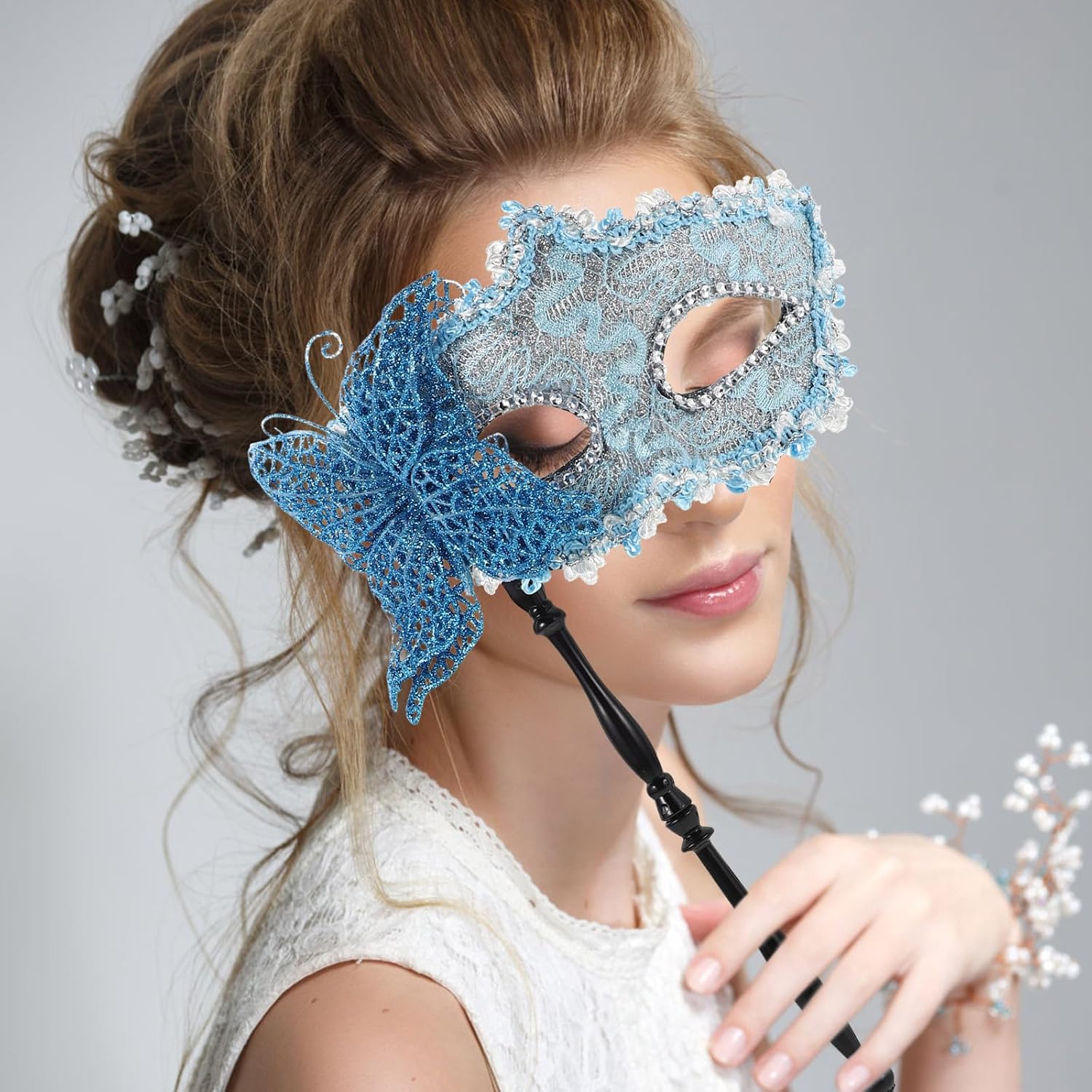 Masquerade Mask with Stick - Handheld Venetian Dragon Butterfly Cosplay Masks for Prom Ball Christmas Party Accessories