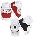 Neska Moda 12 To 18 Months Baby Boys & Baby Girls Pack of 2 Pair Cotton Butterfly Frill and Rabit Face Booties (Maroon,Black) -BT1169andBT1175 gallery image