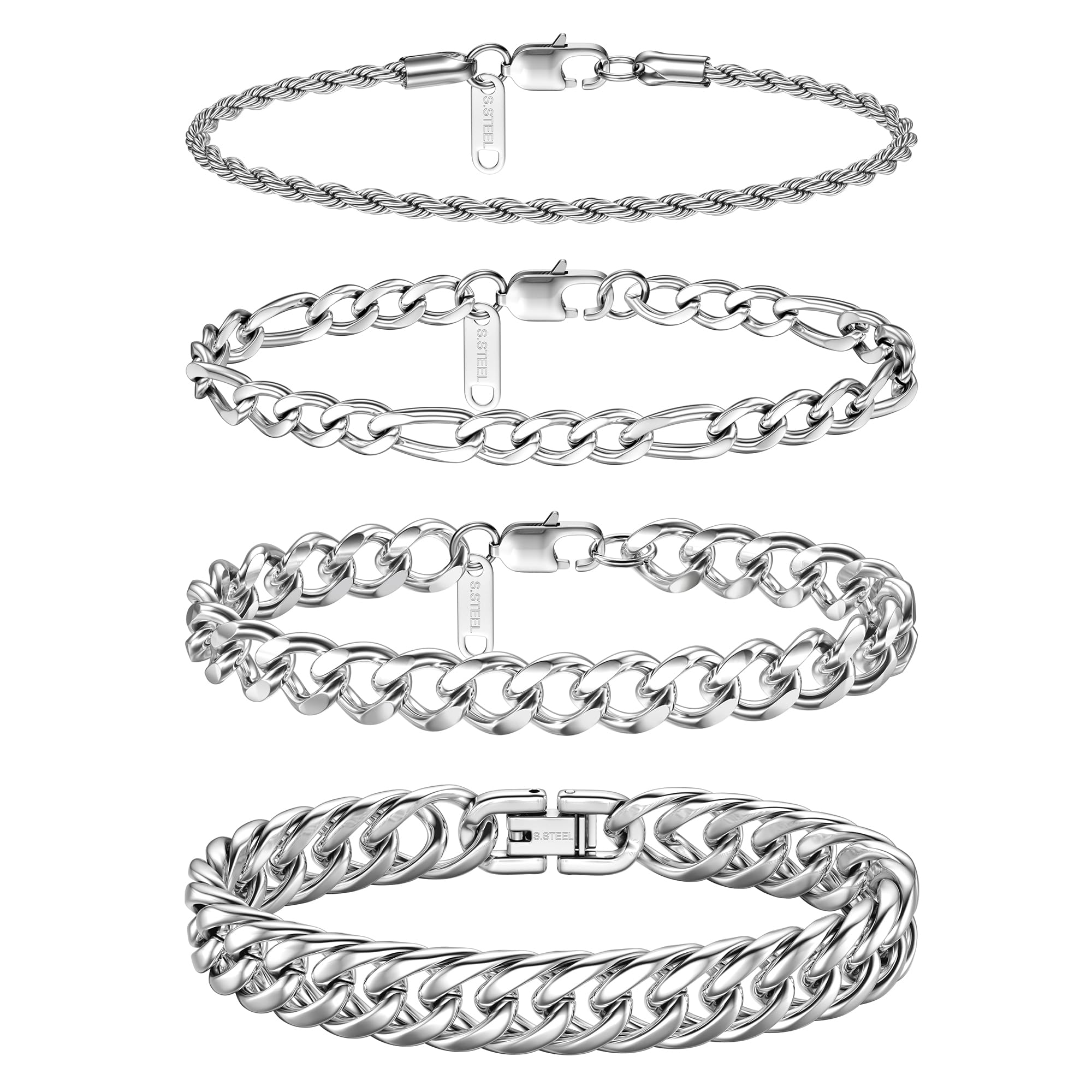 Chriscoco Pulsera Hombre Pulsera Acero Inoxidable Pulsera Plata Hombre Pulsera de Eslabones Cubanos para Papá Novio Marido Pulseras Hombre19/21/23CM