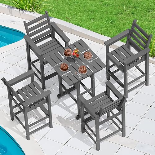 Miniatura 8 de Juego de 2 sillas altas Adirondack, taburetes de bar de altura de barra de plástico HDPE para todo tipo de clima, sillas de patio al aire libre