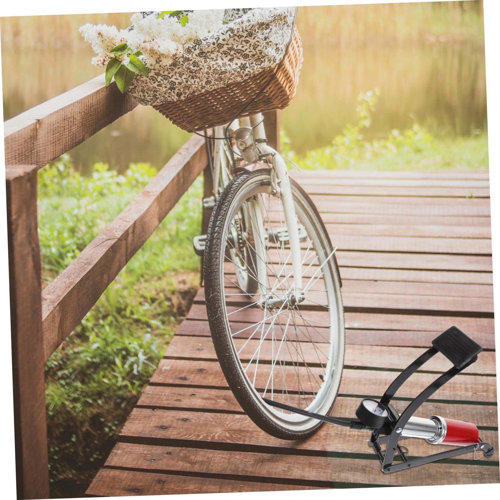 Hochdruck Fahrradpumpe Fußluftpumpe aus Langlebig Robust mit Fußstütze für Motorrad und Fahrrad Praktisch Tragbar Einfache Bedienung
