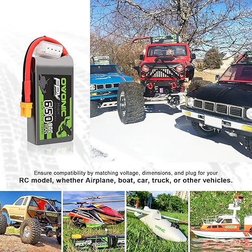 Miniatura 5 de OVONIC Batería Lipo de 11.1V 650mAh 3S 80C con enchufe XT30 para RC coche, barco, camión, helicóptero, helicóptero, helicóptero, multimotor, piezas